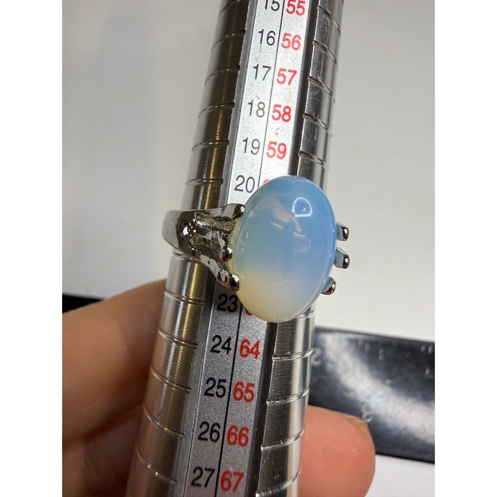 Opalite Oval Cabochon Ring Silver Tone Multi Prong Setting Size 9.5